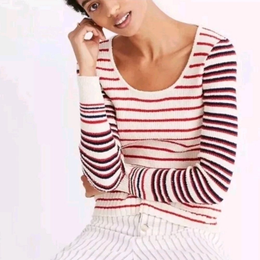 MADEWELL Sweater Red Blue Breton Stripe White Pullover Scoop Neck XS